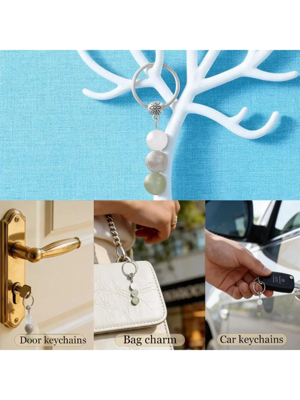 Natural Crystals Keychain for New Beginnings, Anxiety Relief Gift for Women